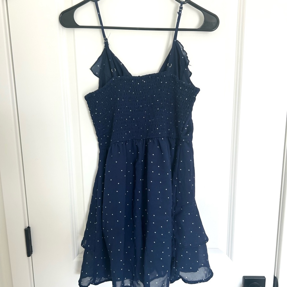 Japna Navy Blue Polka Dot Ruffle Mini Dress Small - Picture 3 of 3
